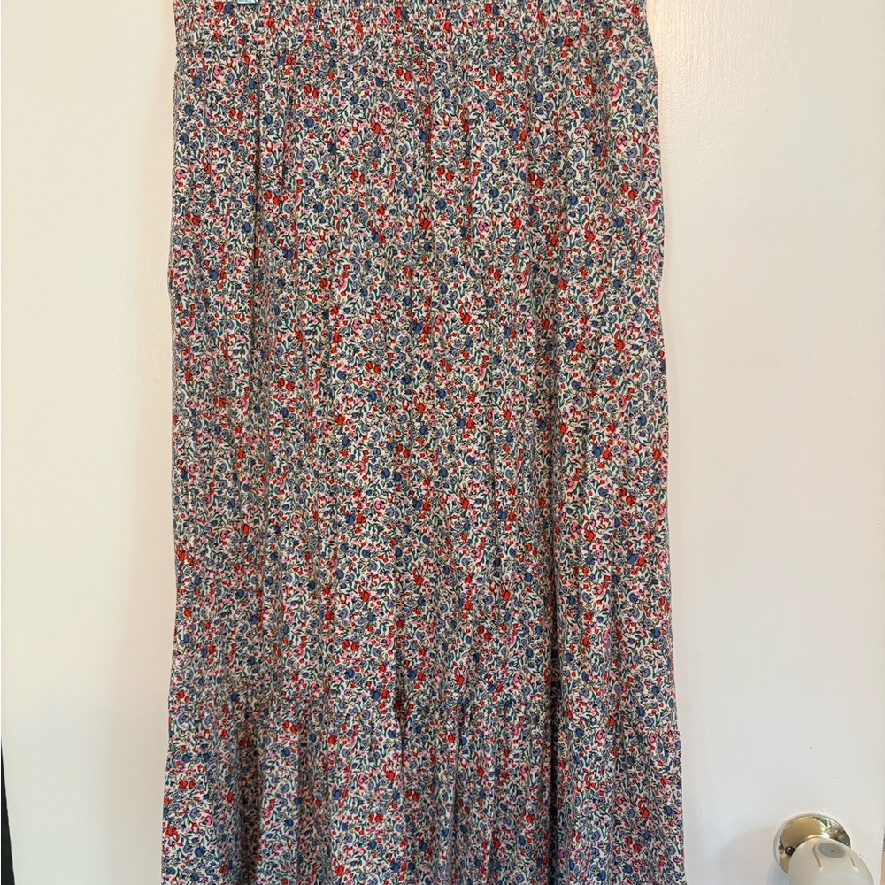LOFT White Floral Print Skirt with Red, Blue, Pink and Green Accents